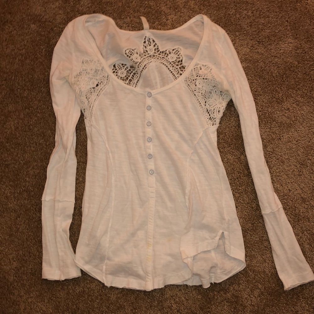 White Free People Long Sleeve Top with Cut-Outs